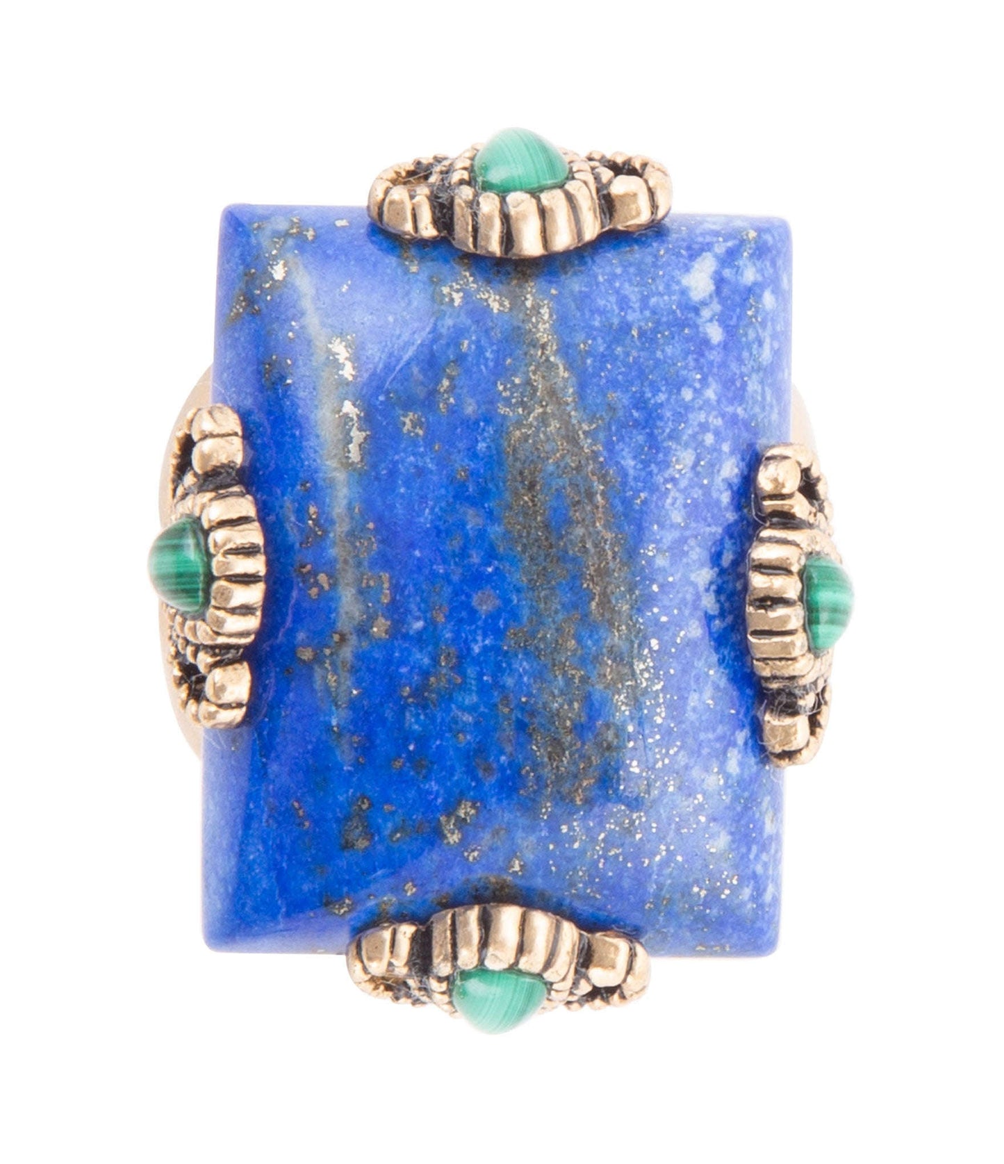 Prismatic Blue Lapis and Malachite Golden Ring Otarealm