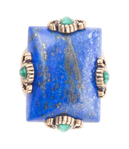 Prismatic Blue Lapis and Malachite Golden Ring Otarealm