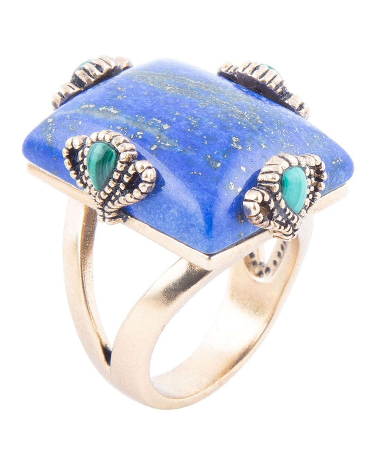 Prismatic Blue Lapis and Malachite Golden Ring Otarealm