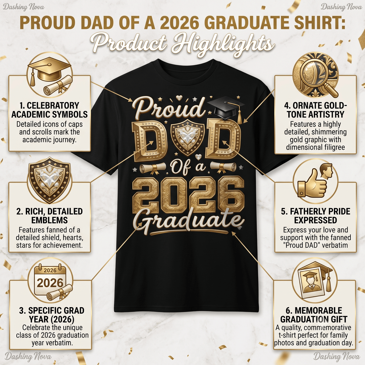 Proud Dad Of A 2026 Graduate Graphic T-Shirt Cotton Men's Casual Commemorative Wear