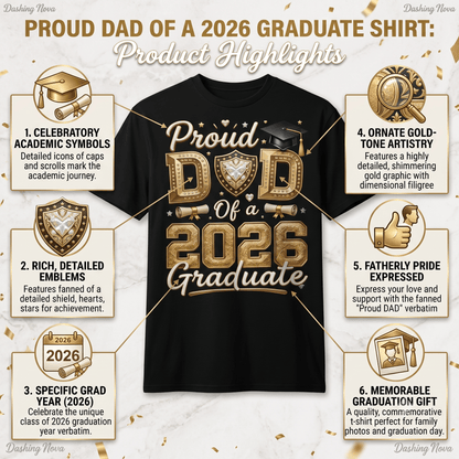Proud Dad Of A 2026 Graduate Graphic T-Shirt Cotton Men's Casual Commemorative Wear