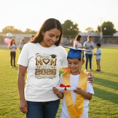 Proud Mom 2026 Graduate T-Shirt 100% Cotton Casual Top