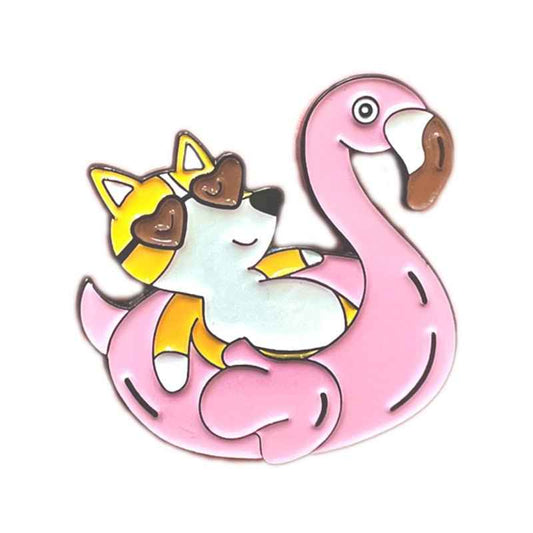 Corgi Flamingo Floatie Pin – Summer Enamel Gift for Dog Lovers