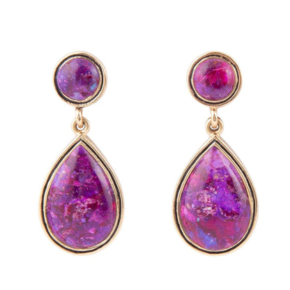 Purple Turquoise and Golden Bronze Teardrop Earrings Otarealm