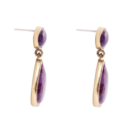 Purple Turquoise and Golden Bronze Teardrop Earrings Otarealm