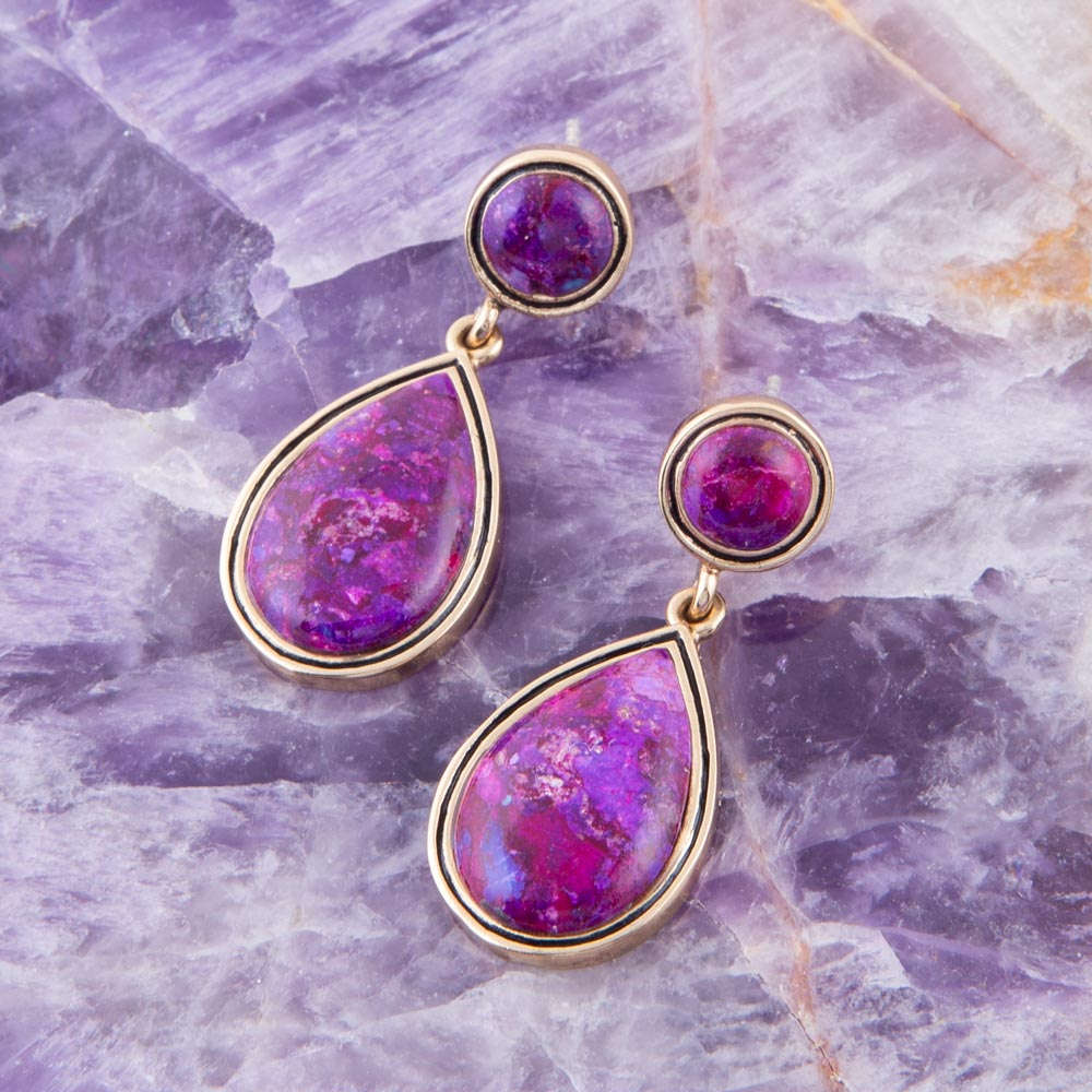 Purple Turquoise and Golden Bronze Teardrop Earrings Otarealm