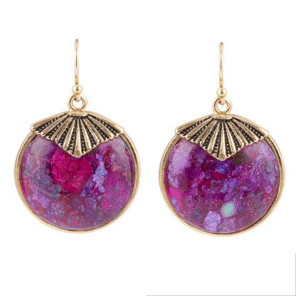 Purple Turquoise Circle Golden Drop Earrings Otarealm