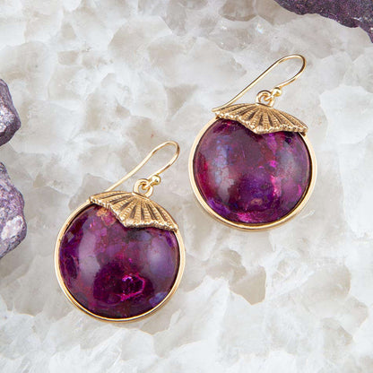 Purple Turquoise Circle Golden Drop Earrings Otarealm