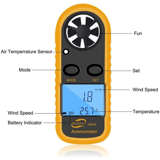Qotone GM816 Digital Anemometer Wind-Speed Gauge Meter