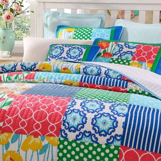 Tache Cotton Dreamy Meadow Patchwork Floral Quilt Set (JHW-568)