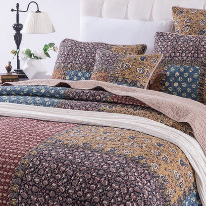 Tache Sunset Blooms Floral Patchwork Cotton Multi color Bedspread Quilt Set (JHW-825)