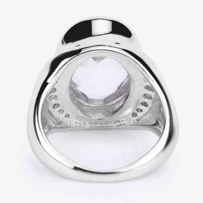 5.38 Carat Genuine Crystal Quartz and White Diamond .925 Sterling Silver Ring