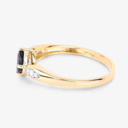 0.89 Carat Genuine Blue Sapphire and White Diamond 10K Yellow Gold Ring