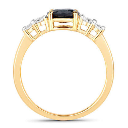 1.38 Carat Genuine Blue Sapphire and White Diamond 14K Yellow Gold Ring