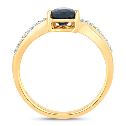 1.17 Carat Genuine Blue Sapphire and White Diamond 14K Yellow Gold Ring