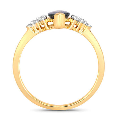 1.47 Carat Genuine Blue Sapphire and White Diamond 14K Yellow Gold Ring