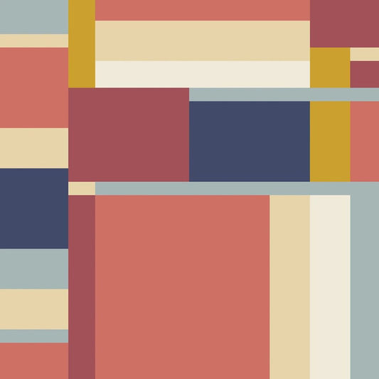 Red and Navy American Bold Oak Park Cotton 44/45 Fabric Per Yard