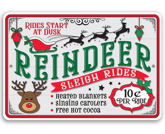 Reindeer Sleigh Rides - Metal Sign