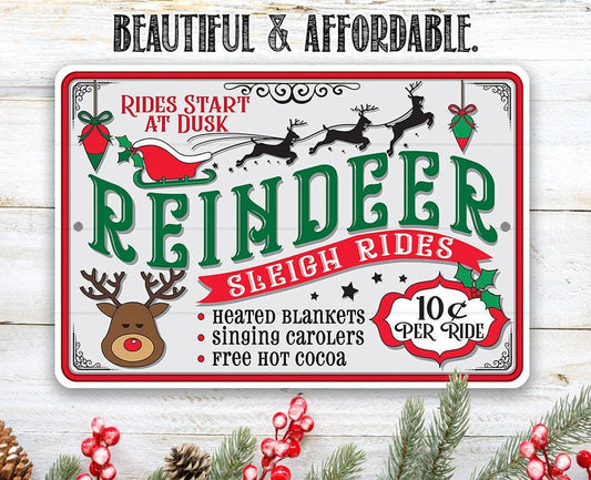 Reindeer Sleigh Rides - Metal Sign