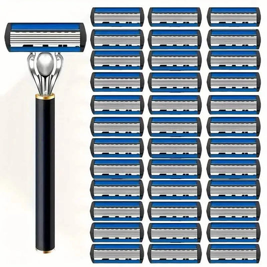 Replacement Razor Blades Safety Shaver Set with Anti-Slip Metal Handle with 1 Razor + 36 Blades