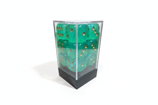 Chessex Borealis Light Green/Gold 16mm d6 Dice – Block of 12 | OOP New Glitter (Non-Luminary, Rare)