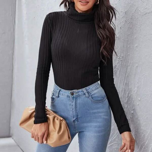 Rolled Neck Rib-knit Tee Otarealm