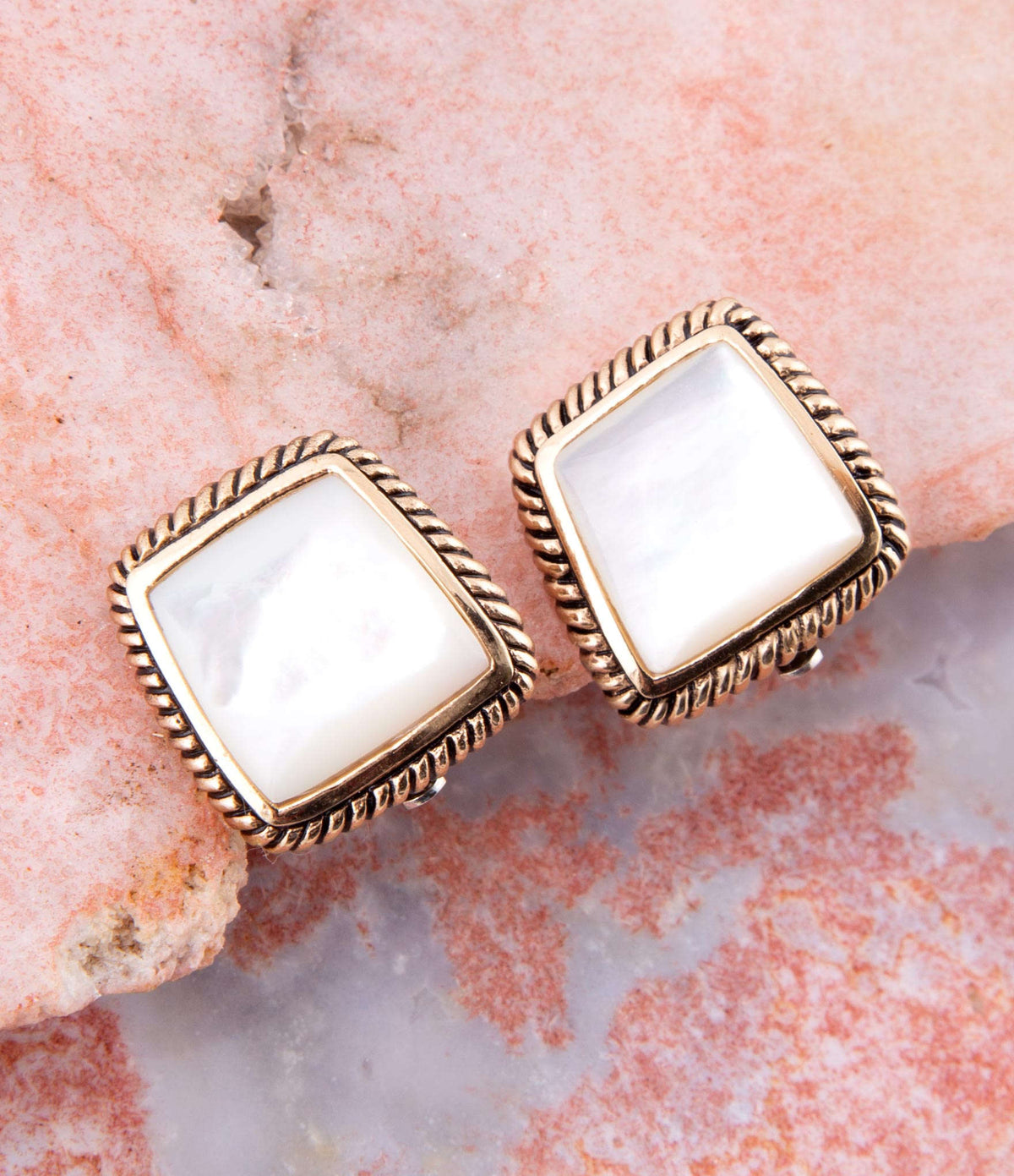Roped Mother of Pearl Golden Clip Earrings Otarealm