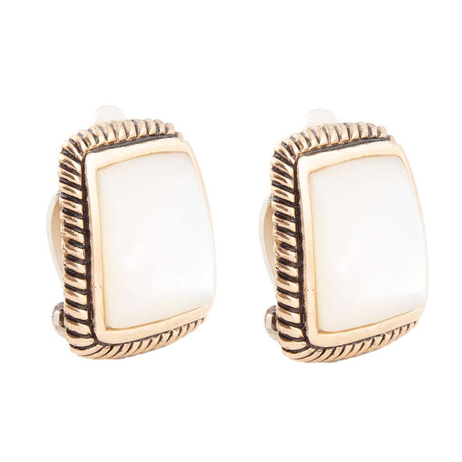 Roped Mother of Pearl Golden Clip Earrings Otarealm