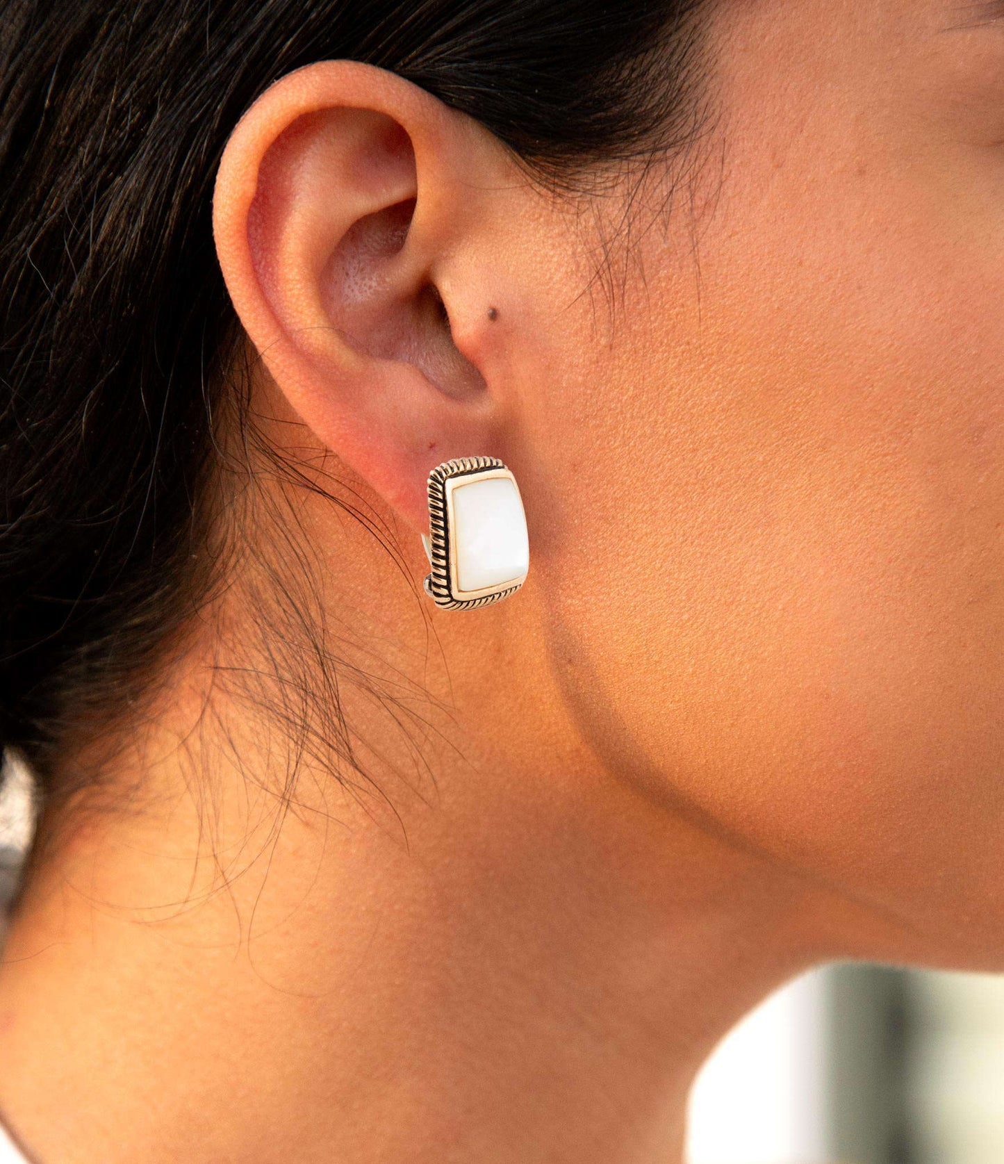 Roped Mother of Pearl Golden Clip Earrings Otarealm