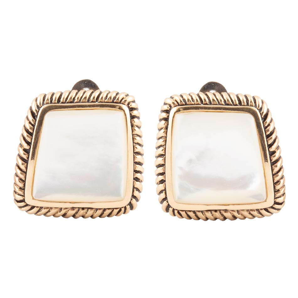 Roped Mother of Pearl Golden Clip Earrings Otarealm