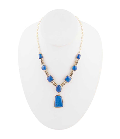 Royal Blue Lapis Golden Pendant Necklace Otarealm
