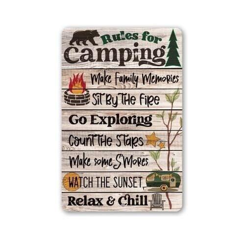 Rules for Camping - Metal Sign