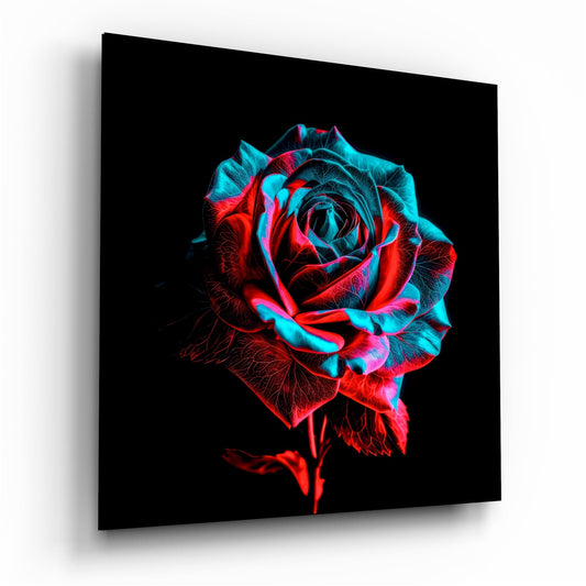Neon Red Turquoise Rose Glass Wall Art