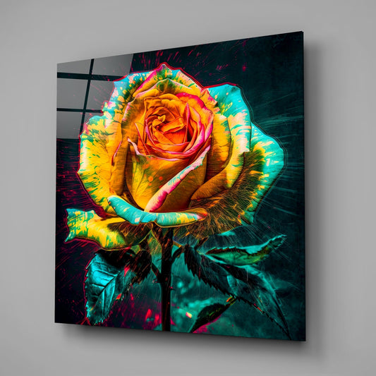 Pop Art Yellow Rose Splatter Glass Wall Art