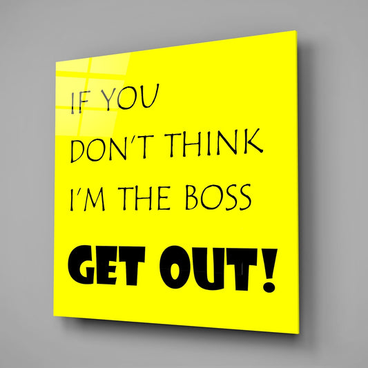 Yellow Background Black Boss Quote Glass Wall Art