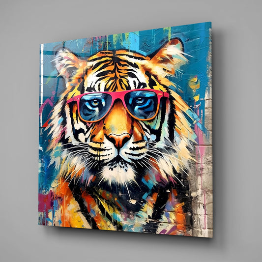 Pink Shades Graffiti Tiger Glass Wall Art