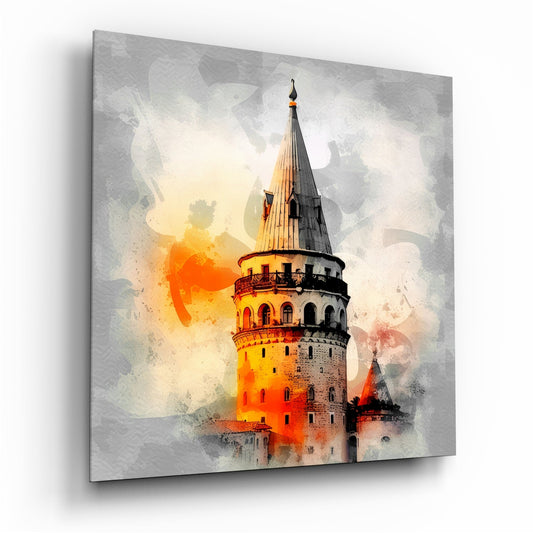 Orange Splash Galata Tower Glass Wall Art