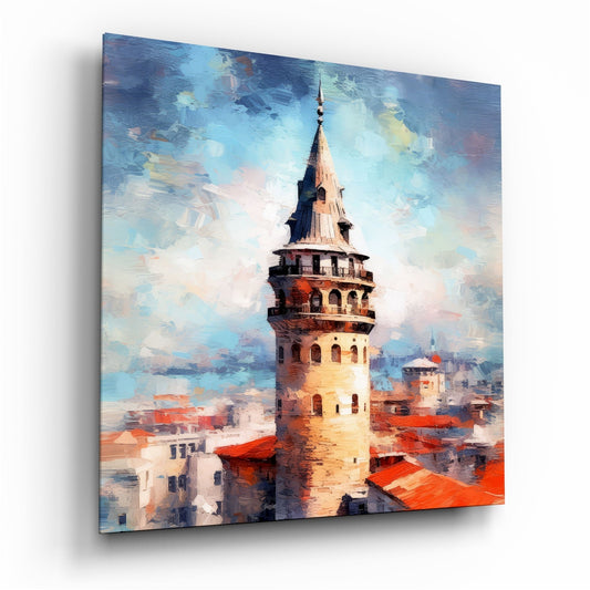 Impressionist Galata Tower Glass Wall Art