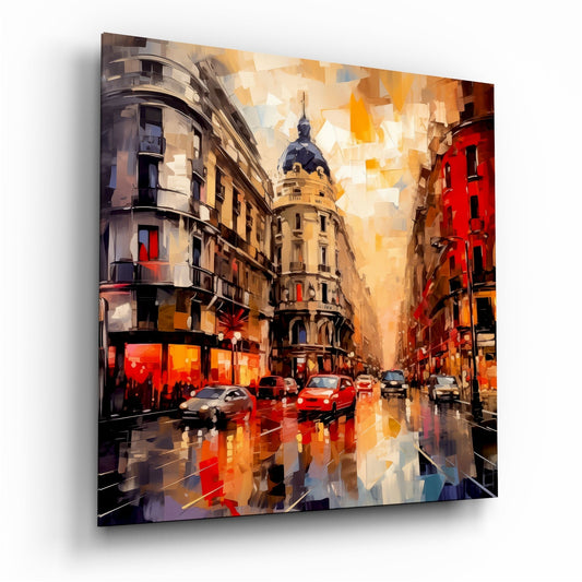 Amber Sunset Corner Buildings Spain Glass Wall Art