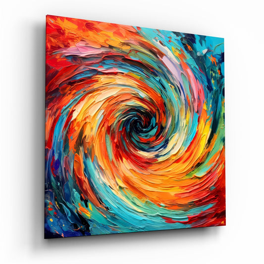 Impasto Orange and Teal Whirlpool Glass Wall Art