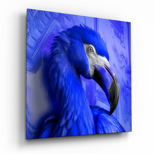 Electric Blue Feathered Flamingo Glass Wall Art