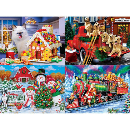 Season's Greetings 500 Piece Jigsaw Puzzles 4-Pack by Masterpieces