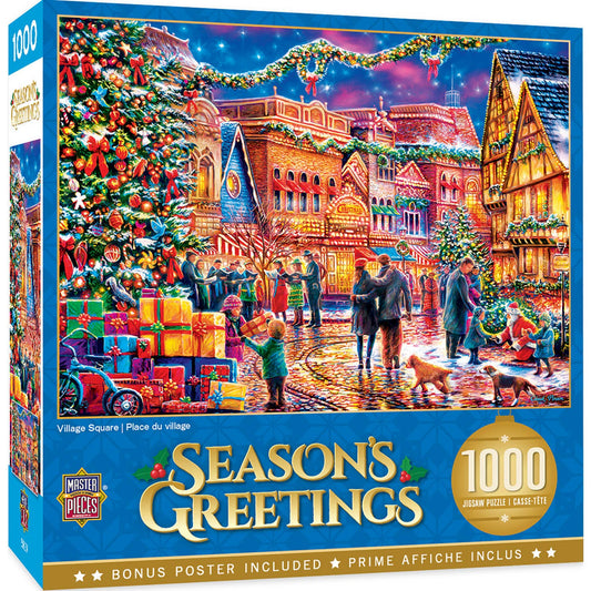 Season's Greetings - Village Square 1000 Piece Puzzle by Masterpieces