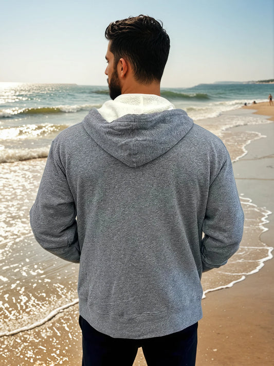 Mammoth Zip Sherpa Hoodie (Gray with White interior)