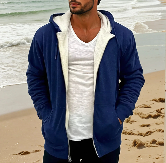 Mammoth Zip Sherpa Hoodie (Navy with White interior)
