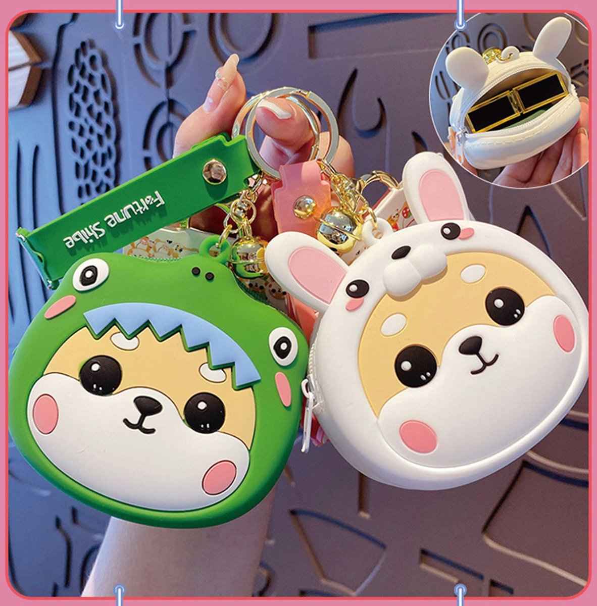 Trendy Shiba Inu Coin Pouch with Keyring and Zipper Closure