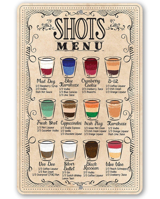 Shots Menu - Metal Sign