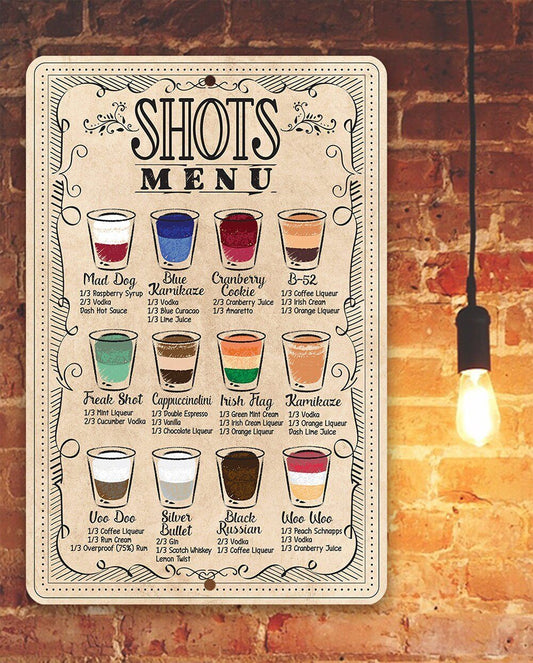 Shots Menu - Metal Sign