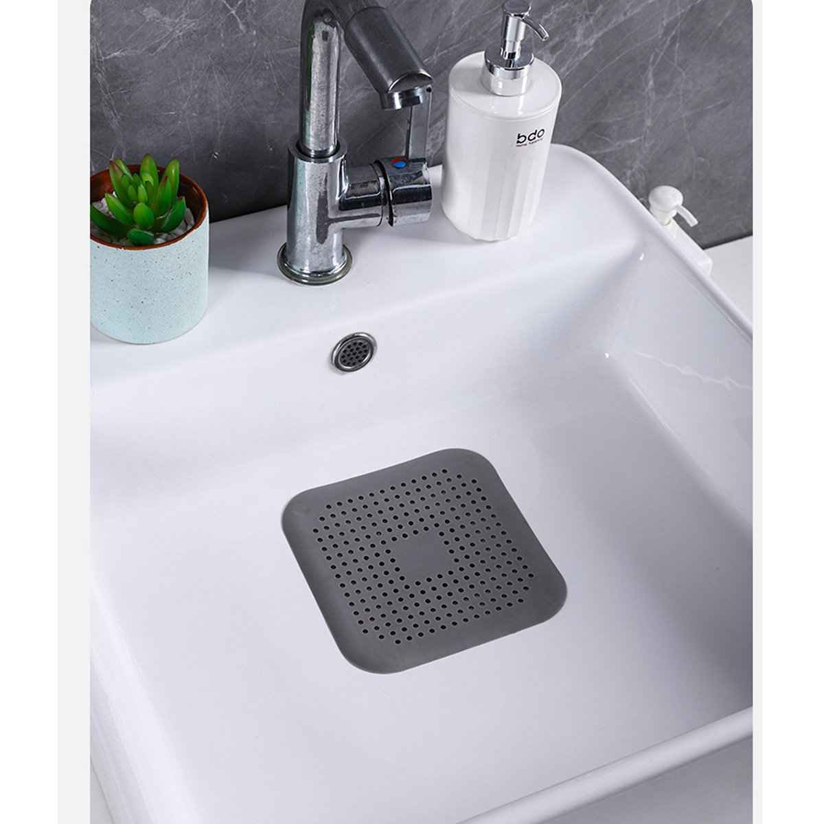 Silicone Drain Hair Catcher – Square Sink Strainer with Suction