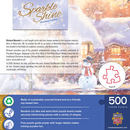 Sparkle & Shine - Snowman Cottage 500 Piece Glitter Jigsaw Puzzle | Masterpieces Puzzles